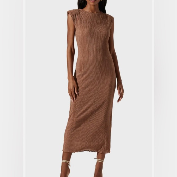 NWT- ASTR the Label Plissé Maxi Dress, Brown, size Medium - Picture 1 of 12
